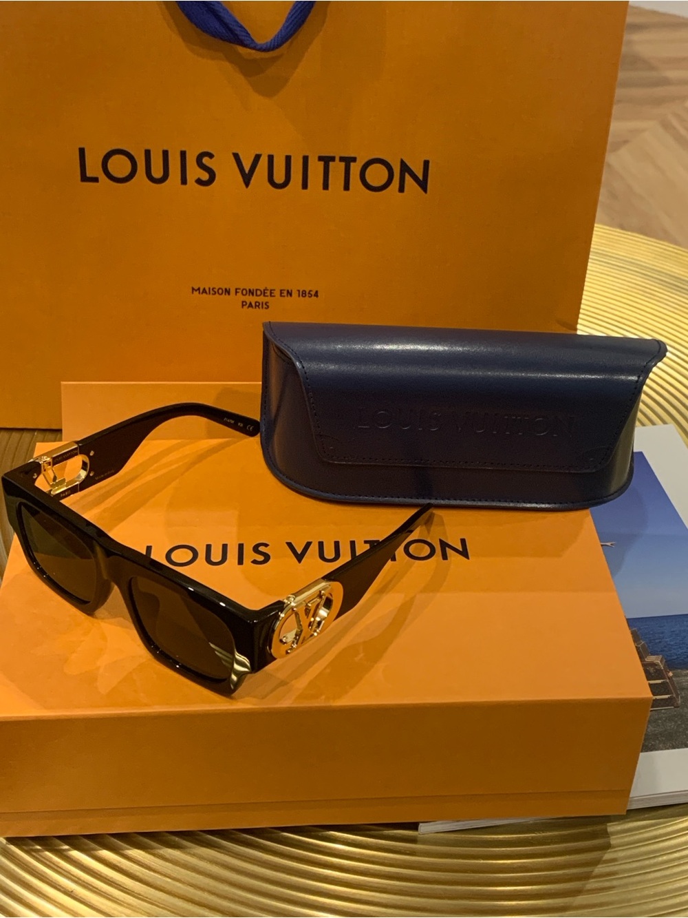 Louis Vuitton Black Sunglasses with Gold Monogram Accents